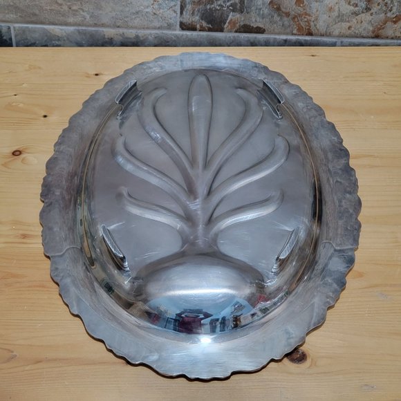 Vintage WM A Rogers Silver Plated Meat Tray Oval Footed Tree of Life 18 Inch Pla - Picture 4 of 13